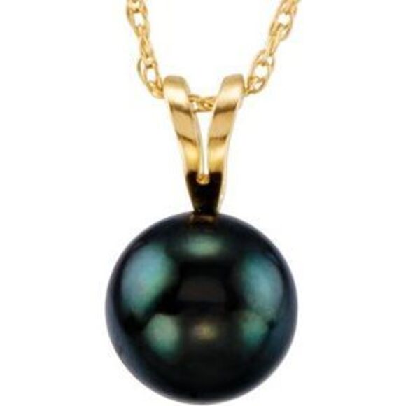 14K Yellow Cultured Black Akoya Pearl 18" Necklace,All Products : American Fashion Style Bags On Sale
